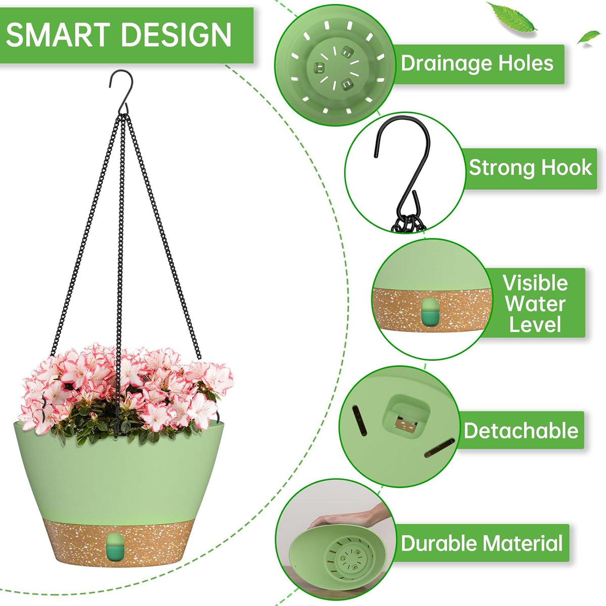 ZMTECH 8 Inch Hanging Planters for Indoor Plants, Hanging Baskets for Plants Outdoor with Visible