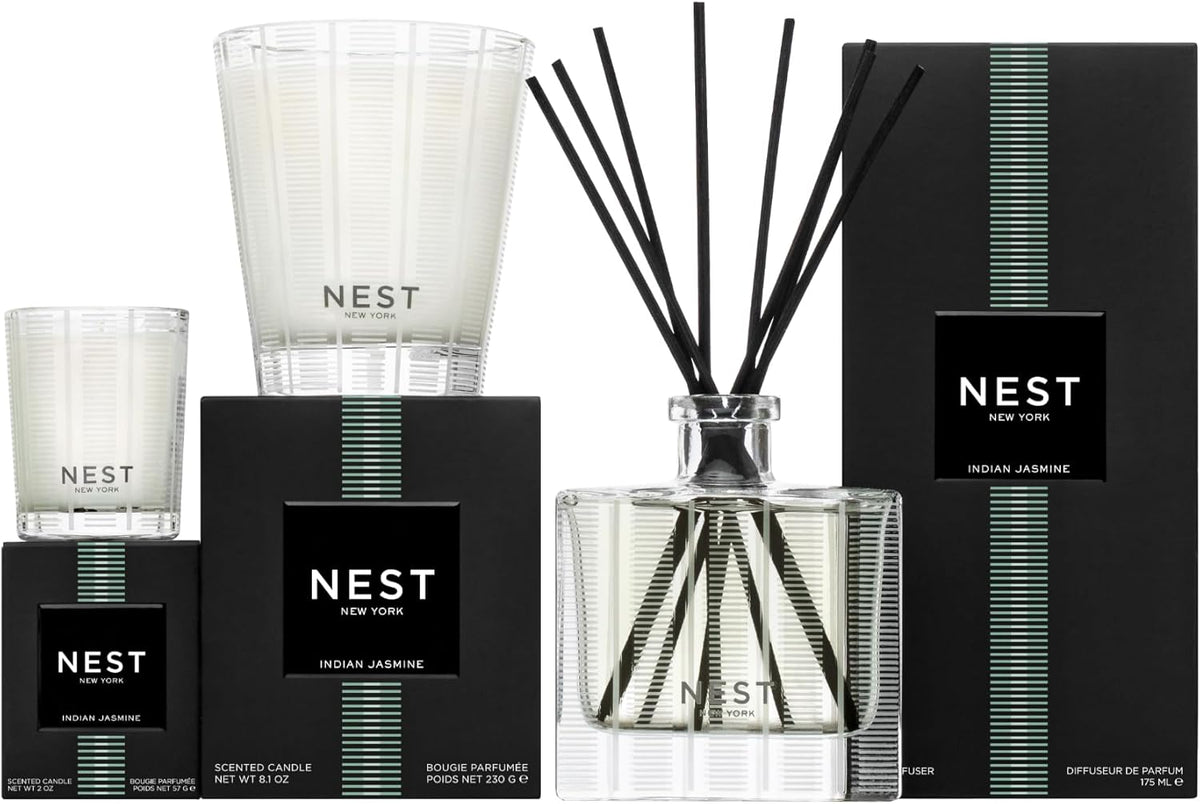 NEST New York Scented Classic Candle, Indian Jasmine - 8.1 oz - Up to 60-Hour Burn Time - Reusable