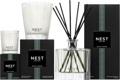 NEST New York Scented Classic Candle, Indian Jasmine - 8.1 oz - Up to 60-Hour Burn Time - Reusable