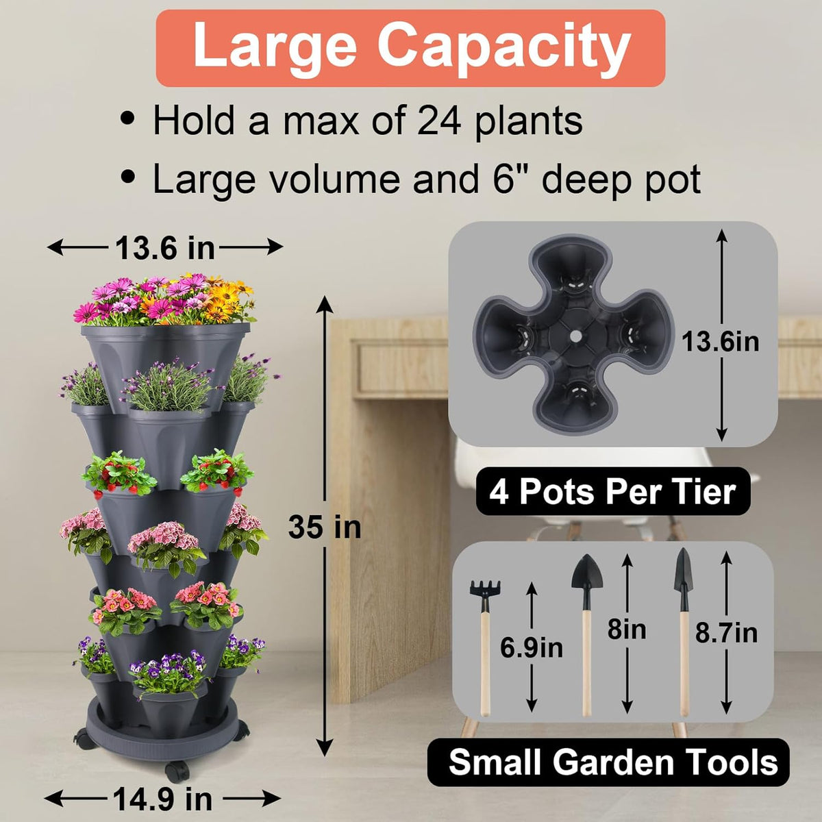 Vertical Planter 6 Tier Stackable Planters Garden Planters Strawberry Herb Flower and Vegetable