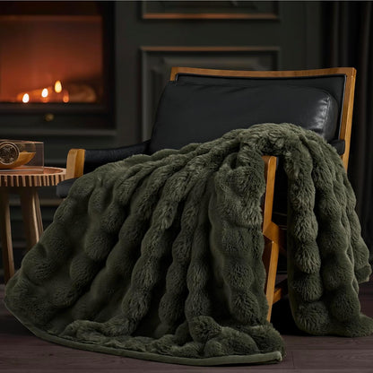 EVERGRACE Ultra Soft Luxury Fluffy Ridgeline Faux Rabbit Fur Throw Blanket, Thick Warm Bubble Throw