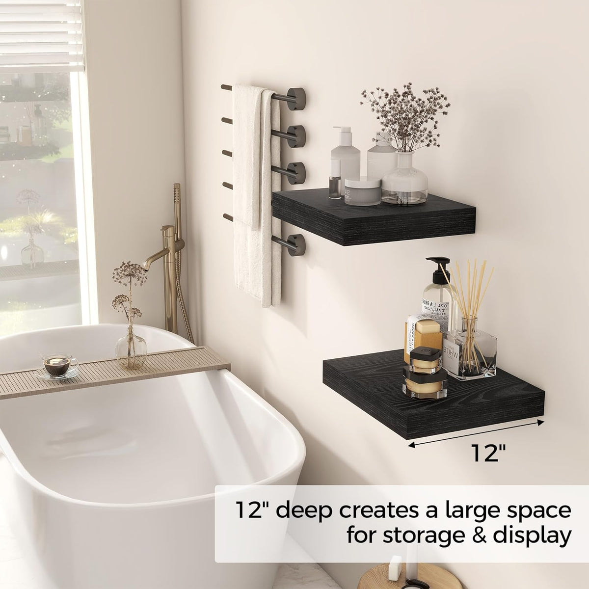 Fun Memories 12 Inch Floating Shelf, Rustic Wood Wall Shelves for Wall Decor & Storage, 12 x 12