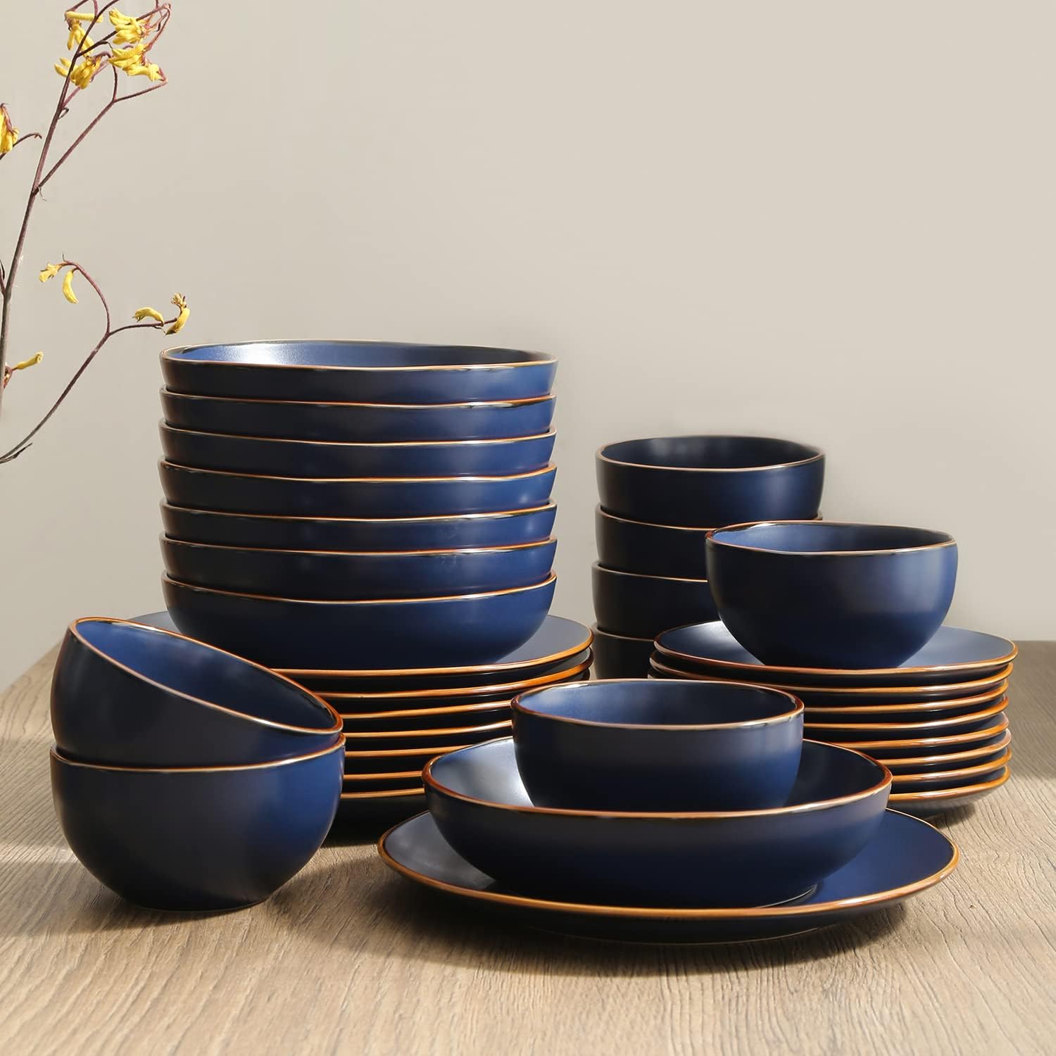 Stone Lain Brasa Modern Stoneware 32 Piece Dinnerware Sets, Plates and bowls Sets, Dish Set for 8