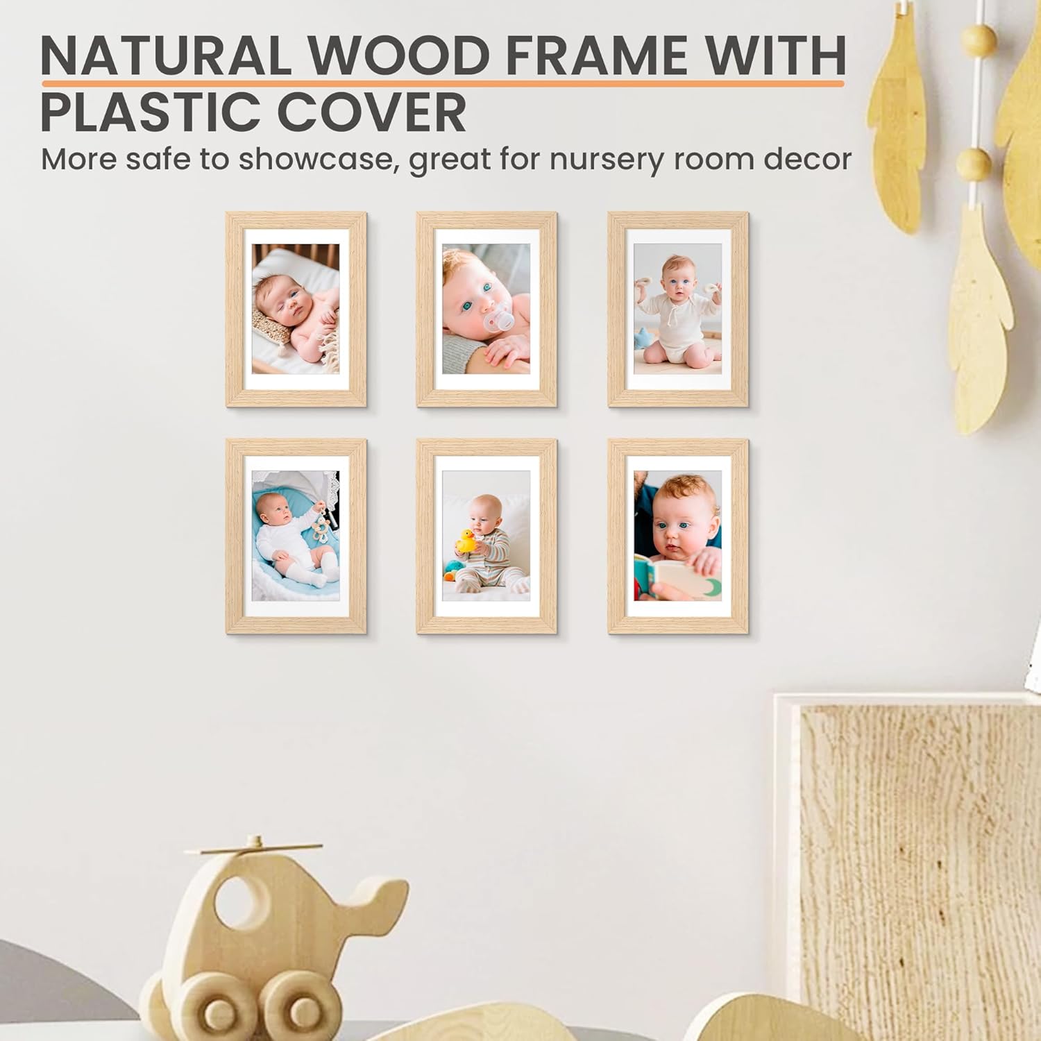 upsimples 4x6 Picture Frame, Natural Solid Wooden Picture Frames, Display 3.5x5 with Mat or 4 x 6