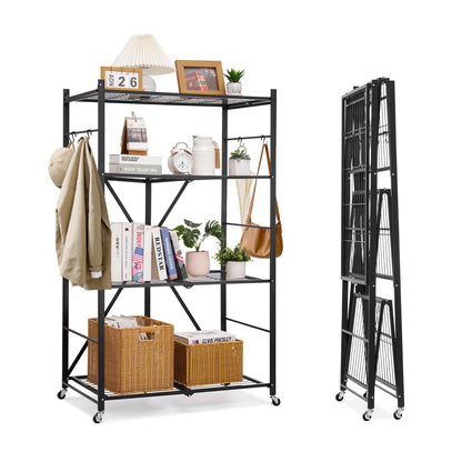 VEVOR 4-Tier Foldable Storage Shelf, 36W x 21D x 60H Inch Folding Metal Rack Shelving Unit, No