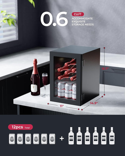 6 Bottles and 6 Cans Compact Beverage Refrigerator, Freestanding Mini Fridge with Temperature
