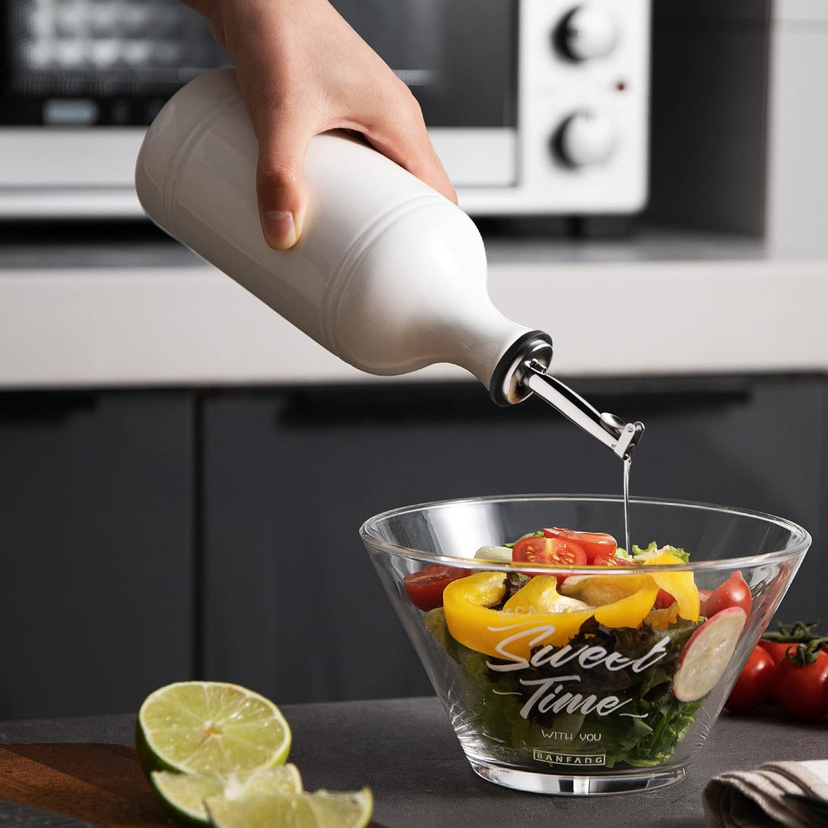 Sweejar Ceramic Olive Oil Dispenser Bottle, Opaque Oil Cruet Protects Oil to Reduce Oxidation