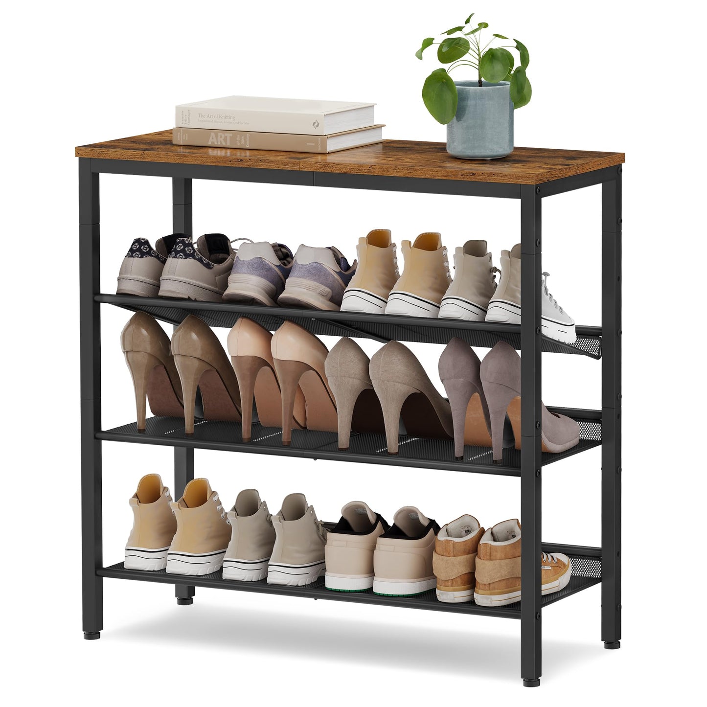 SONGMICS HOME 4 Tier Shoe Storage Organizer, Freestanding Shoe Rack, Dense Mesh, for Living Room