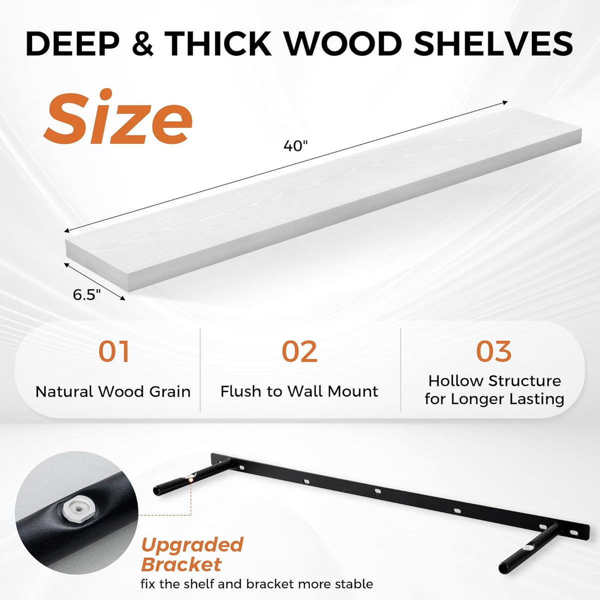 Floating Shelves for Wall, 40 Inch Floating Shelves for Home Decor, Wall Mounted Rustic Wood