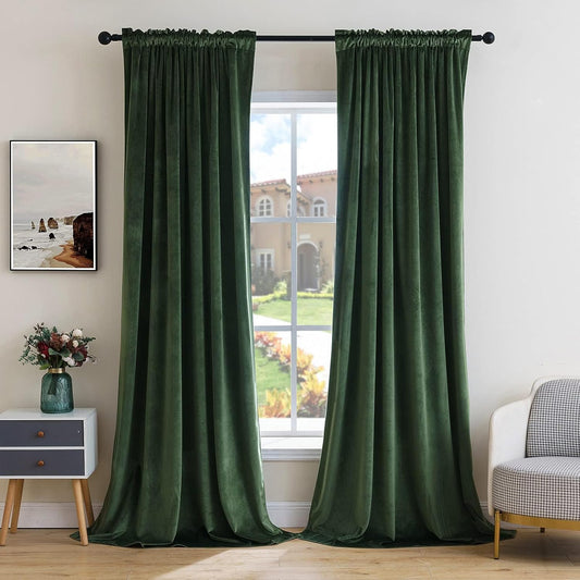 MIULEE Olive Green Velvet Curtains Thermal Insulated Blackout Curtain Drapes for Bedroom Living