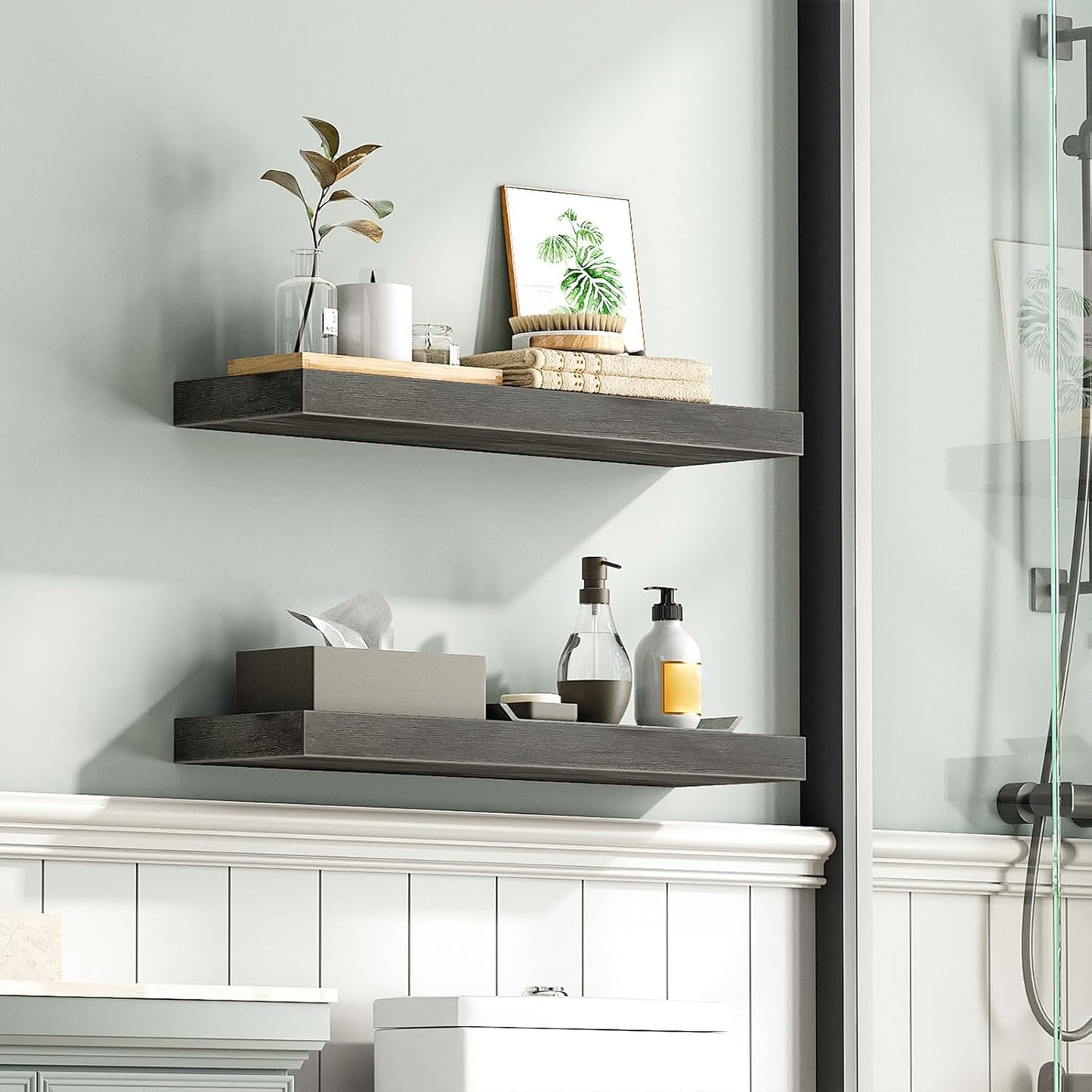 HOOBRO Floating Shelves for Wall, Wall Mounted Shelf Set of 2, 23.6" Hanging Shelf with Invisible