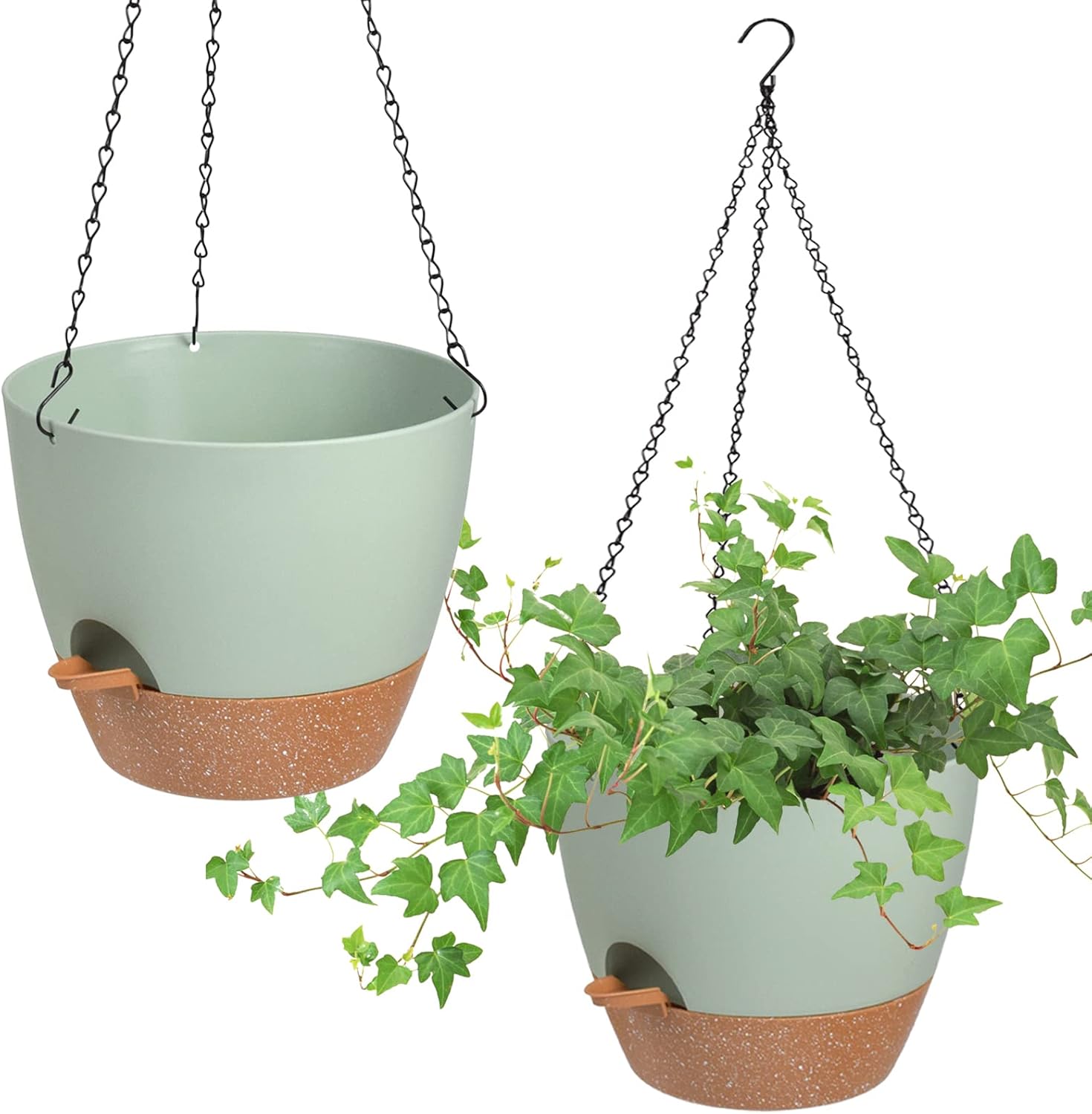 Hanging Planters for Indoor Outdoor Plants, 2 Pack Self Watering Hanging Pot with Drainage Holes &