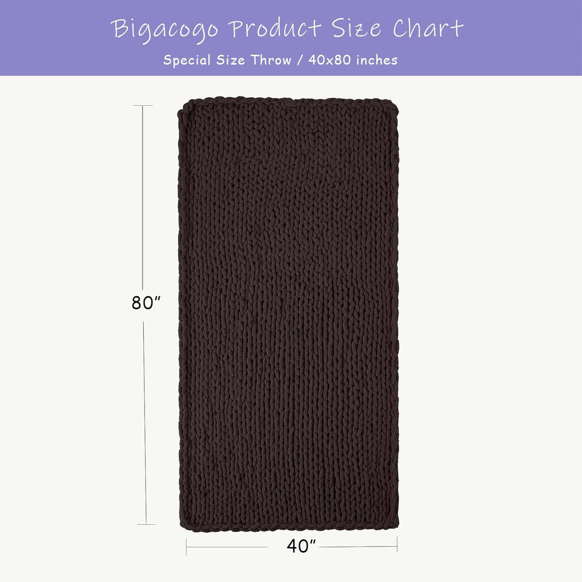 Bigacogo Chunky Knit Throw Blanket for Couch, 40x80 inches, 100% Hand Knitted with Thick Jumbo