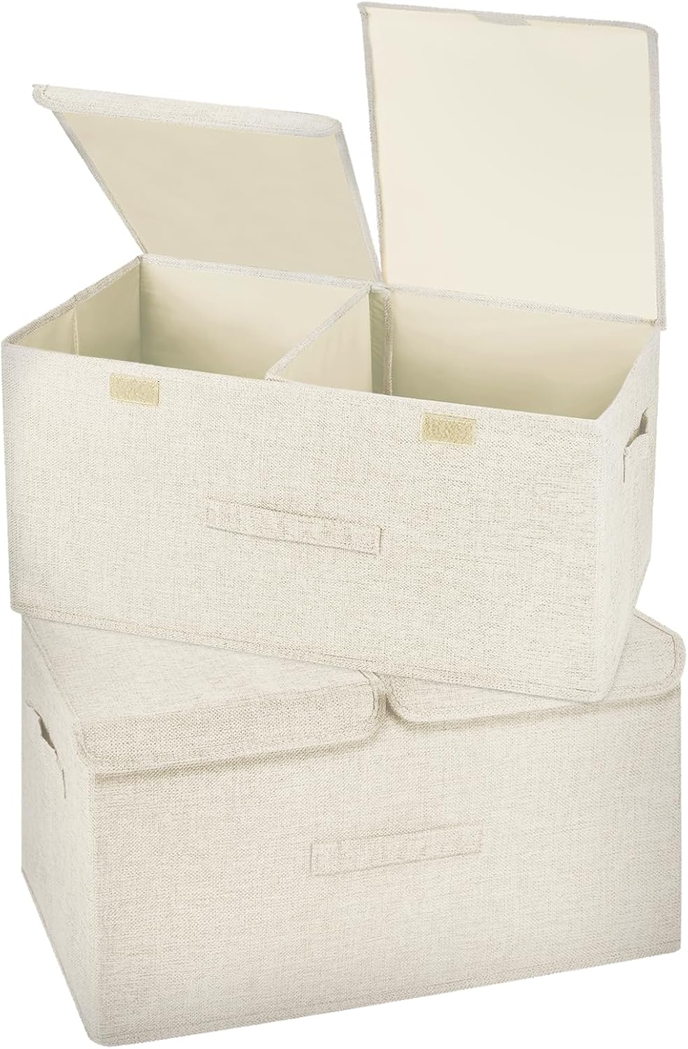 2 Pack Storage Boxes with Lids and Handles, Collapsible Linen Storage Bins Organizer Containers