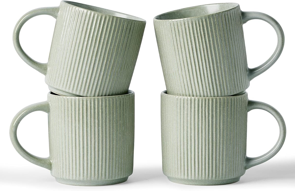 famiware Coffee Mug Set for 4, Star 12 oz Catering Mugs Cup Set with Handle for Coffee, Tea, Cocoa
