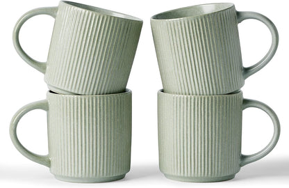 famiware Coffee Mug Set for 4, Star 12 oz Catering Mugs Cup Set with Handle for Coffee, Tea, Cocoa
