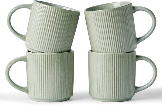 famiware Coffee Mug Set for 4, Star 12 oz Catering Mugs Cup Set with Handle for Coffee, Tea, Cocoa