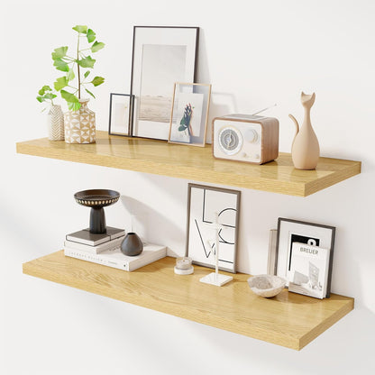 40" Floating Shelves for Wall, 12" Deep Slim Oak Floating Shelves, Wall-Mounted Shelves for