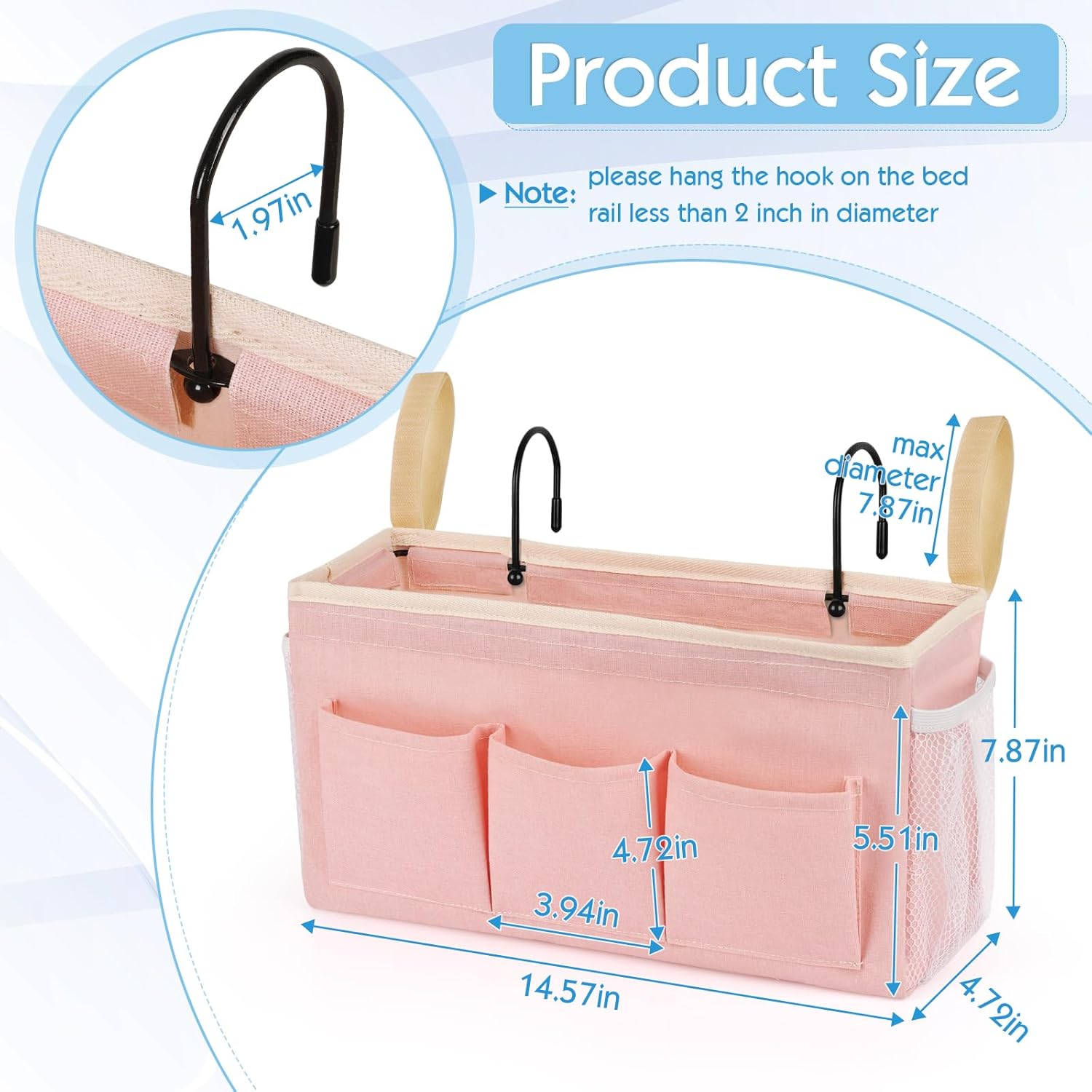 Bedside Storage Caddy/Bedside Hanging Storage Bag for Headboards Bunk Beds Dorm Rooms Book Phone