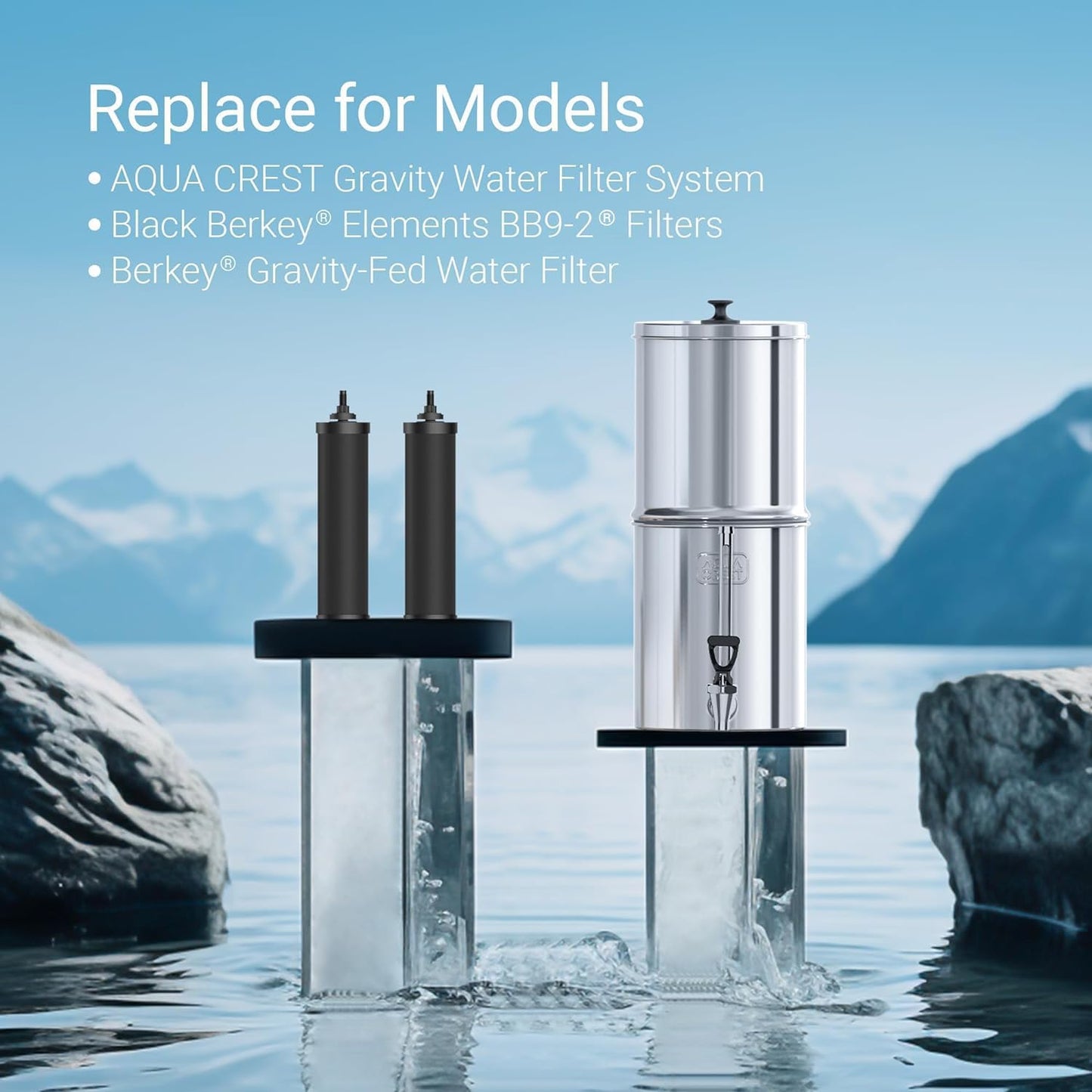 [New Upgraded Ultrafiltration] AQUACREST Black Water Filter, Replacement for Berkey® BB9-2® Black