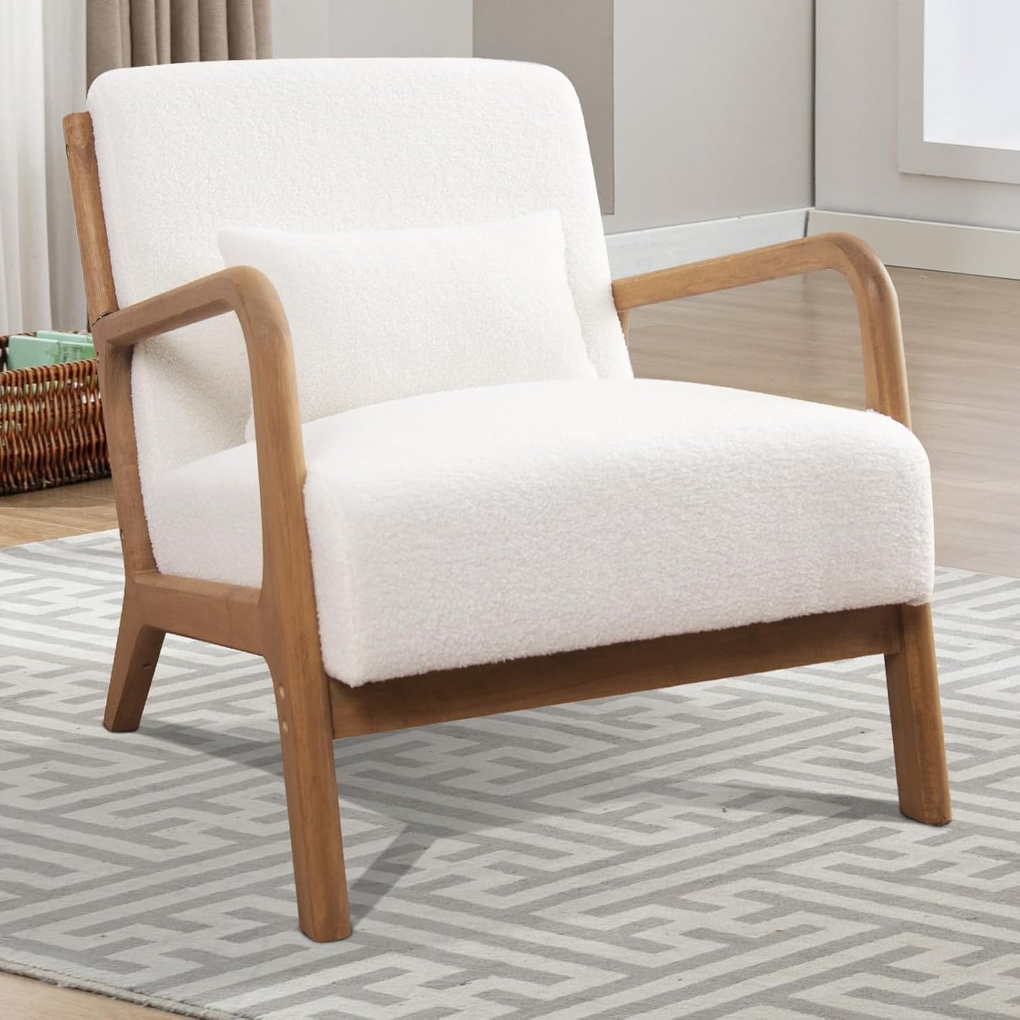INZOY Mid Century Modern Accent Chair Set of 2, Lamb Wool Fabric Living Room Chairs with Waist