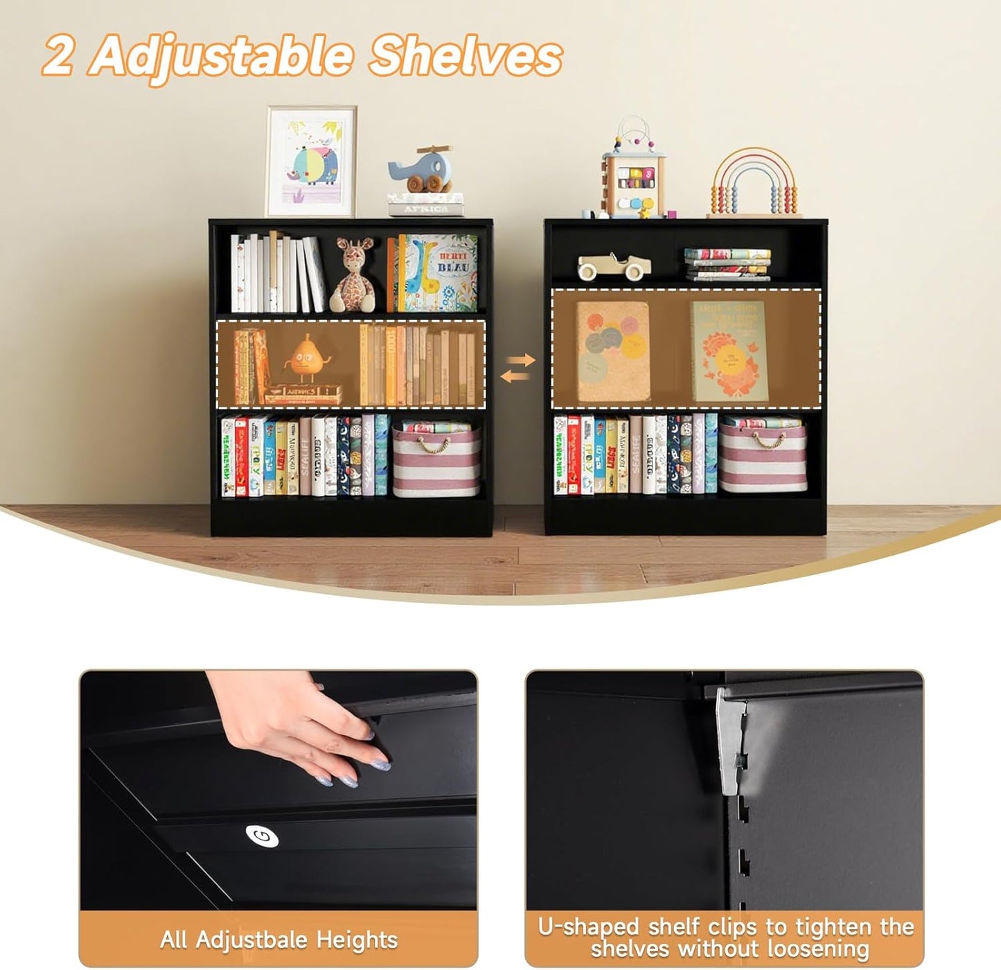 3-Tier Metal Open Shelf Bookcase, Bookcase with Adjustable Shelves, Floor Standing Book Shelf