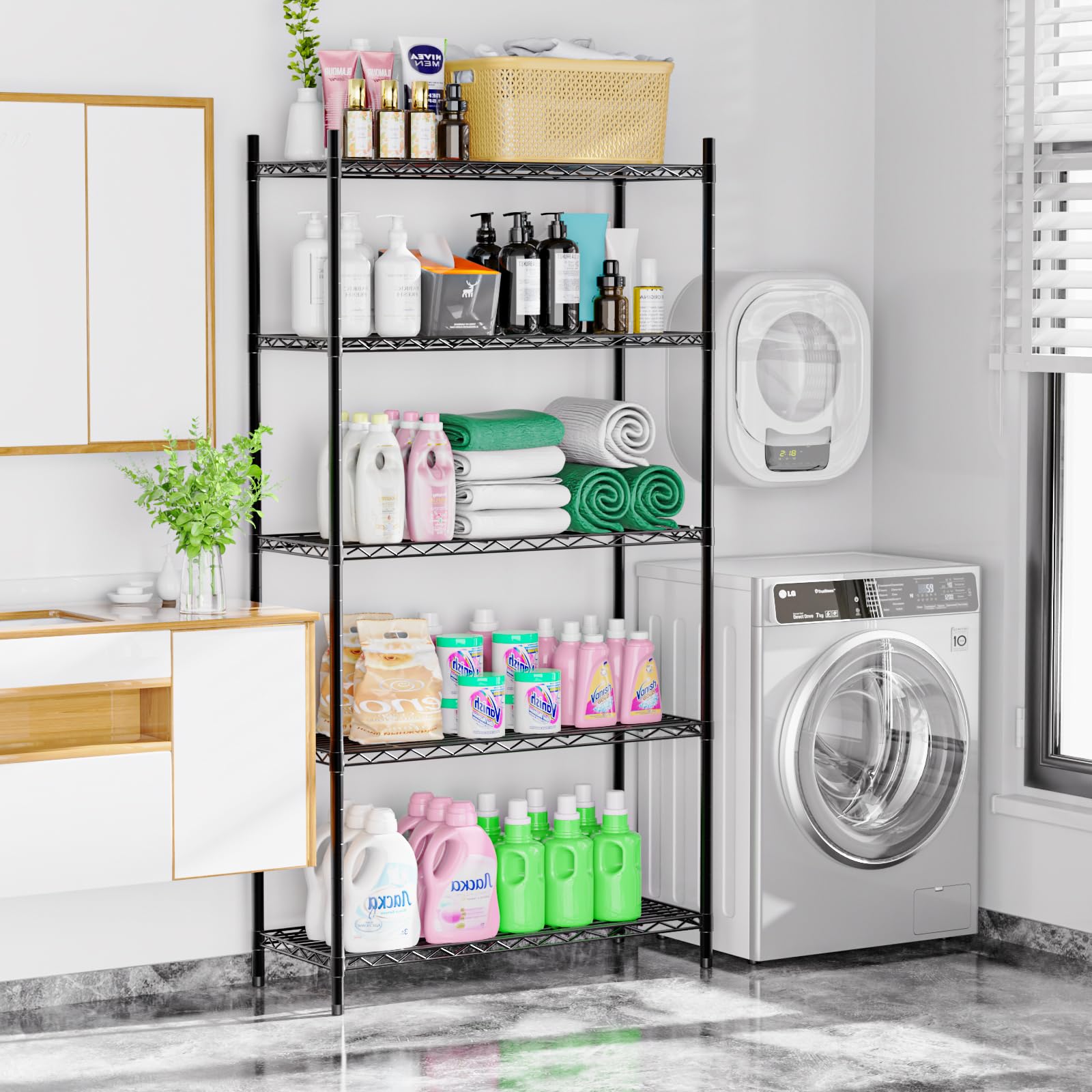 Whitmor 5-Wire Shelving Unit, Metal Storage Shelves, Durable Heavy Duty Shelf, Easy Assembly for