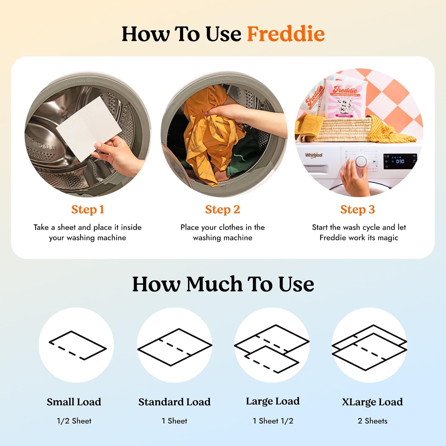 Freddie Low-Waste Laundry Detergent Sheets – Jug Free Format – Pre-Measured Strips – 60 Loads