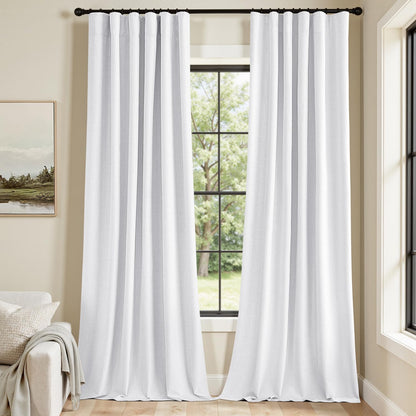 MIULEE 100% Blackout Curtains 96 Inch Long 2 Panels Set for Bedroom, Thick Faux Linen Black Out