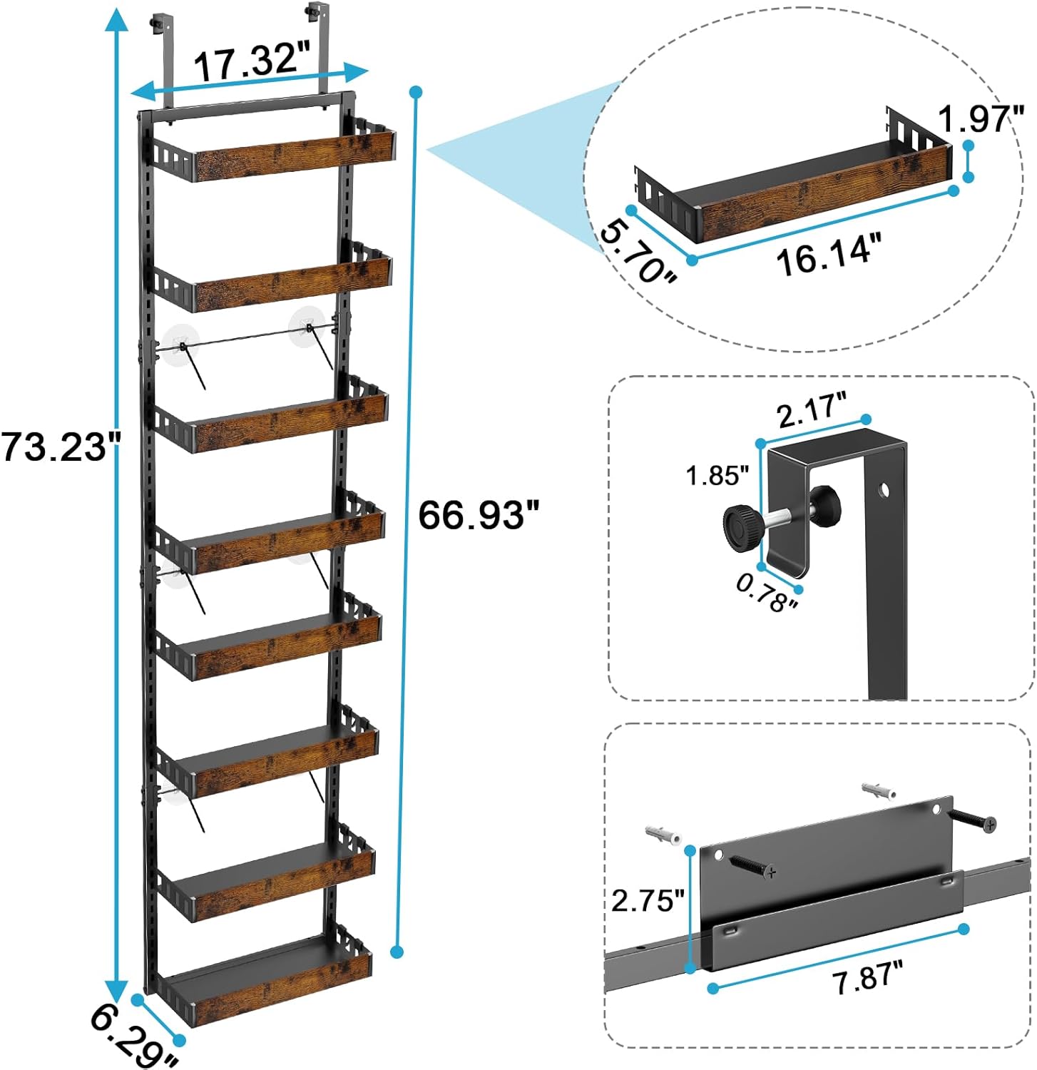 bukfen Over the Door Pantry Organizer, 8-Tier Adjustable Wooden Basket Kitchen Pantry Door