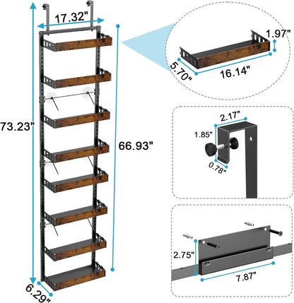 bukfen Over the Door Pantry Organizer, 8-Tier Adjustable Wooden Basket Kitchen Pantry Door