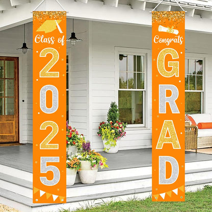 Graduation Decorations 2025 GRAD Banner Orange Porch Door Sign Welcome Banner For Indoor Outdoor