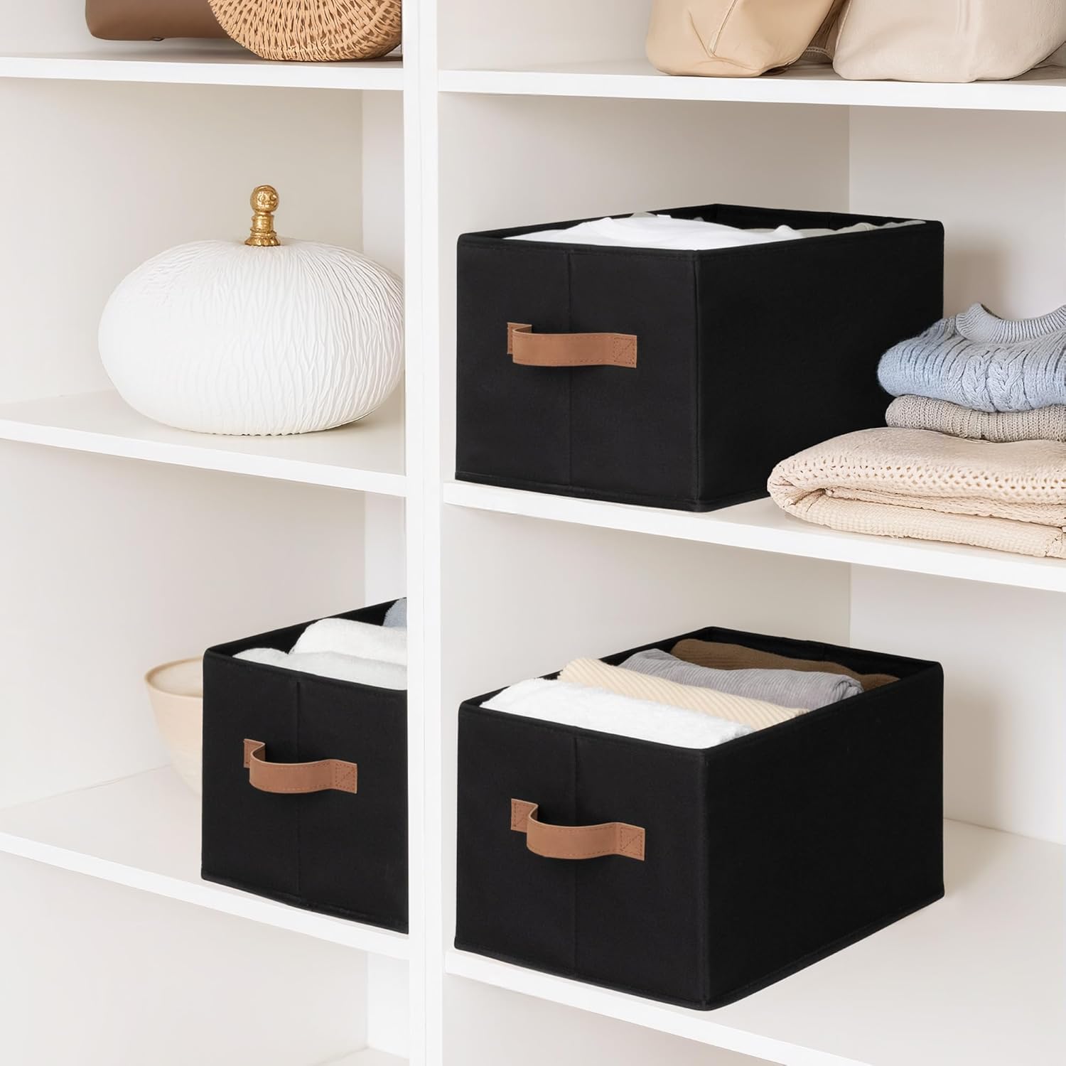 StorageWorks Storage Baskets for Shelves, Foldable Fabric Closet Storage Bins with Handles, Clothes
