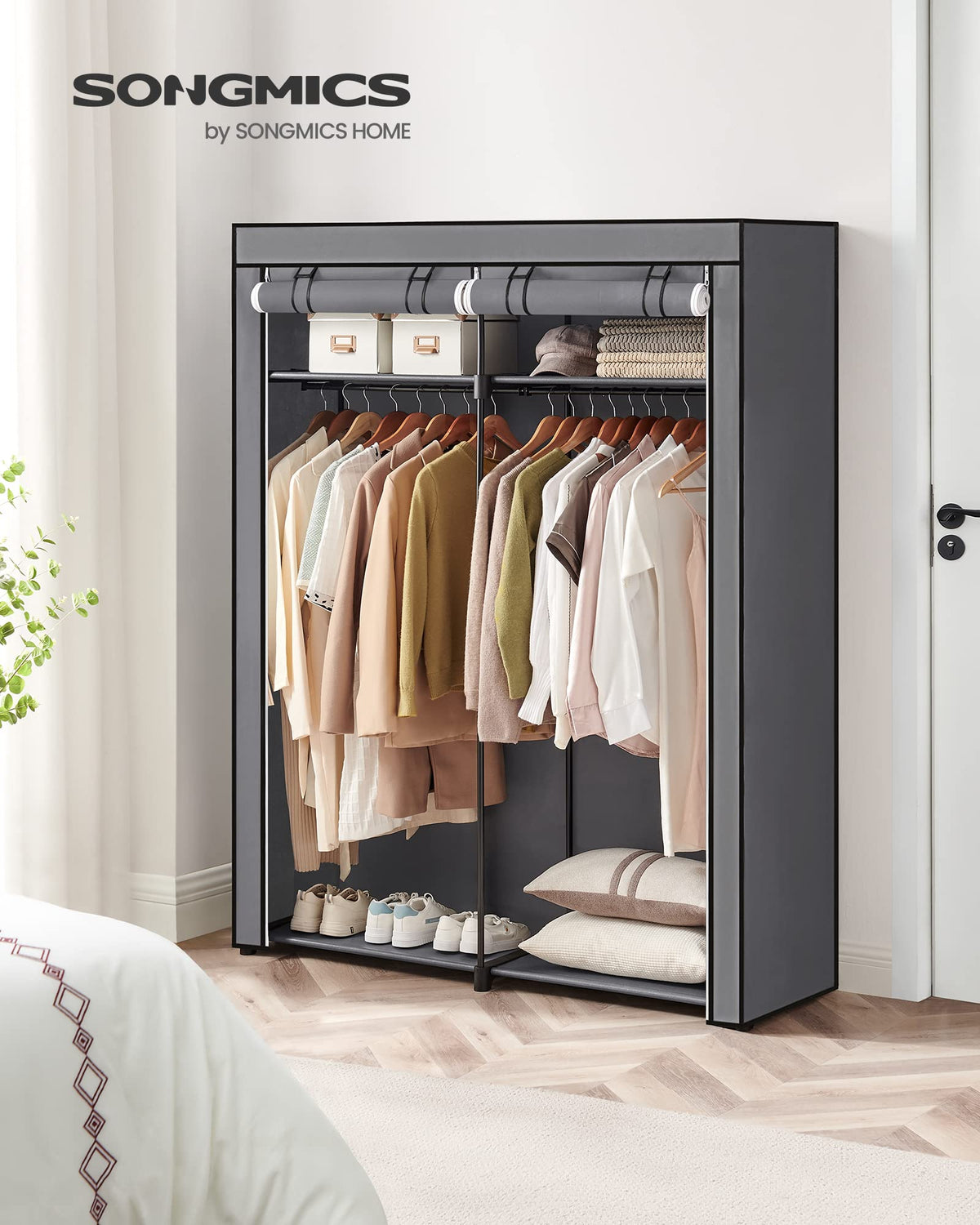 SONGMICS Closet Wardrobe, Portable Closet for Bedroom, Clothes Rail with Non-Woven Fabric Cover
