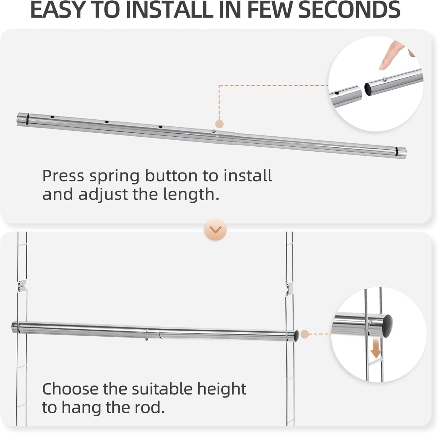 STORAGE MANIAC Hanging Closet Rod, Adjustable Width and Height Closet Hanging Organizer