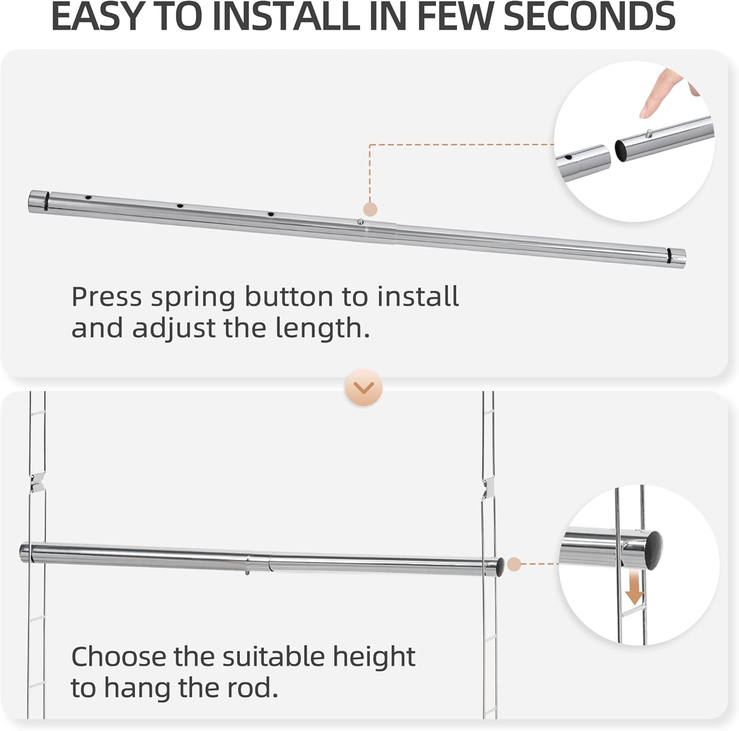 STORAGE MANIAC Hanging Closet Rod, Adjustable Width and Height Closet Hanging Organizer