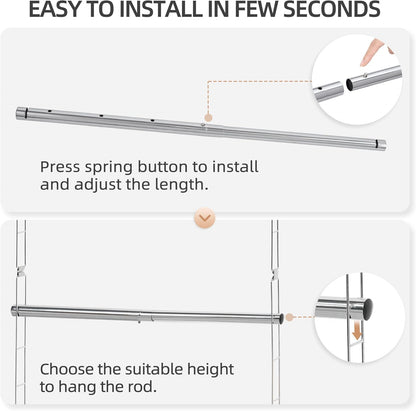 STORAGE MANIAC Hanging Closet Rod, Adjustable Width and Height Closet Hanging Organizer