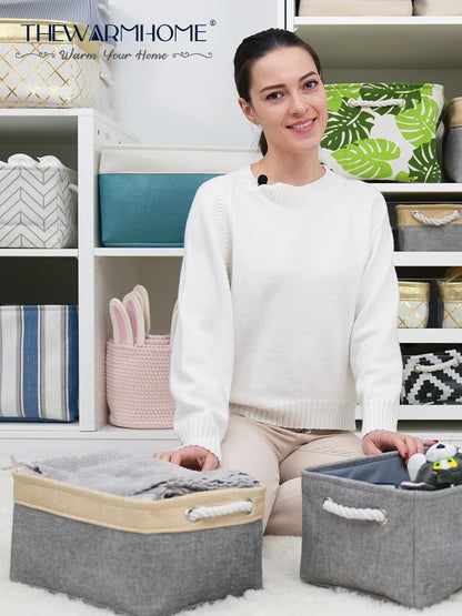 TheWarmHome Storage Bins for Organizing,Sturdy Storage Basket, Decorative Foldable Storage Baskets