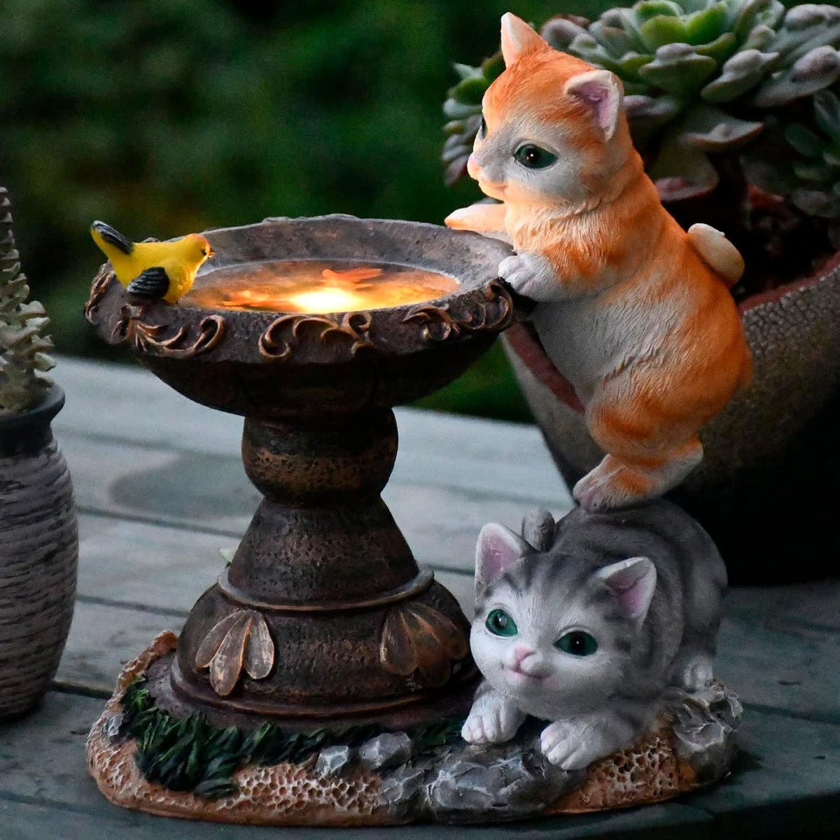 Cat Garden Figurines Outdoor Decor Solar Statue with LED Lights for Patio Lawn Yard Art Decoration