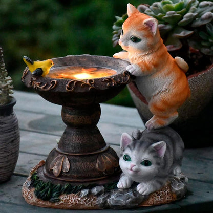 Cat Garden Figurines Outdoor Decor Solar Statue with LED Lights for Patio Lawn Yard Art Decoration