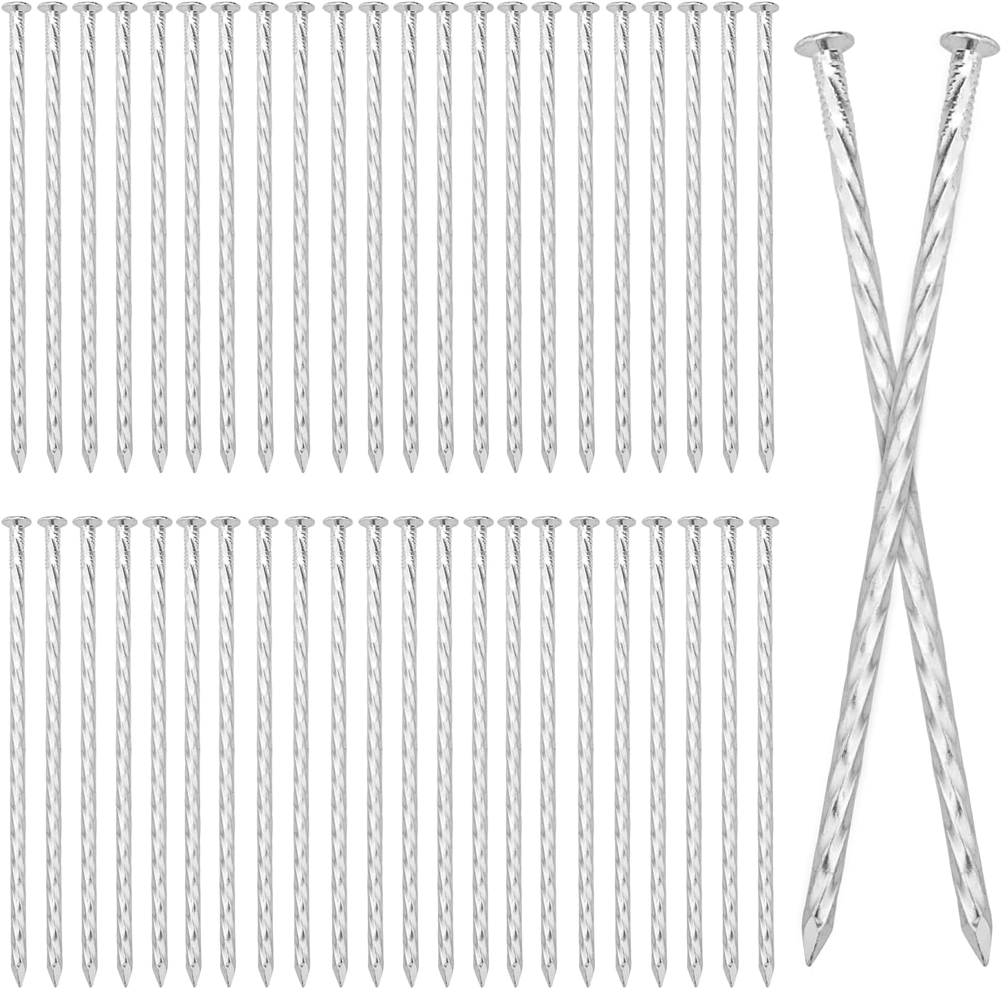 60 PCS 8 Inch Spiral Metal Galvanized Landscape Spikes, Galvanized Non-Rust Metal Garden Stakes