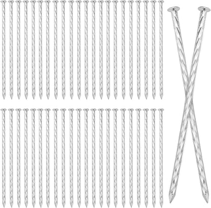 60 PCS 8 Inch Spiral Metal Galvanized Landscape Spikes, Galvanized Non-Rust Metal Garden Stakes