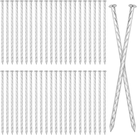 60 PCS 8 Inch Spiral Metal Galvanized Landscape Spikes, Galvanized Non-Rust Metal Garden Stakes