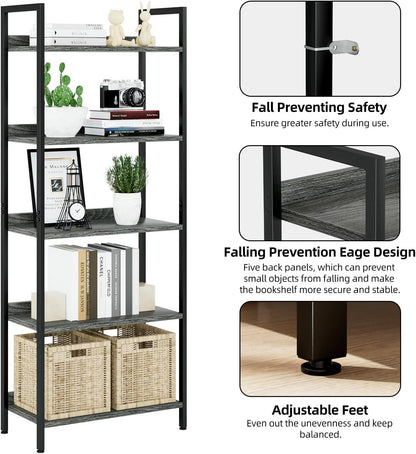 NUMENN Bookshelf, 5 Tier Bookshelves, Home Office Bookcase Shelf Storage Organizer, Free Standing