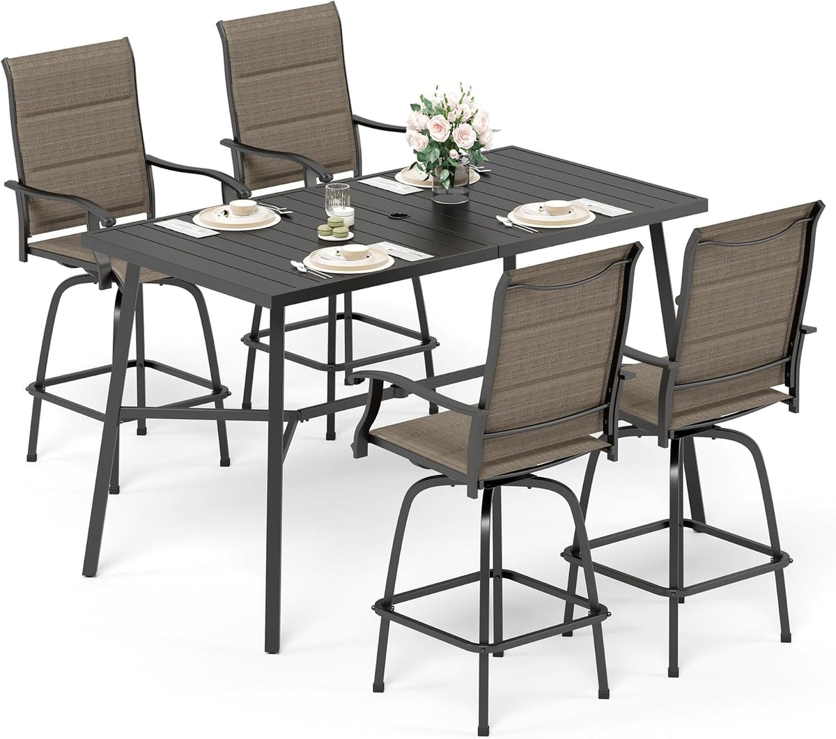 Sophia & William Outdoor Bar Set, Patio Bar Table and Chairs Set, Bar Height Patio Set - 4 x Swivel
