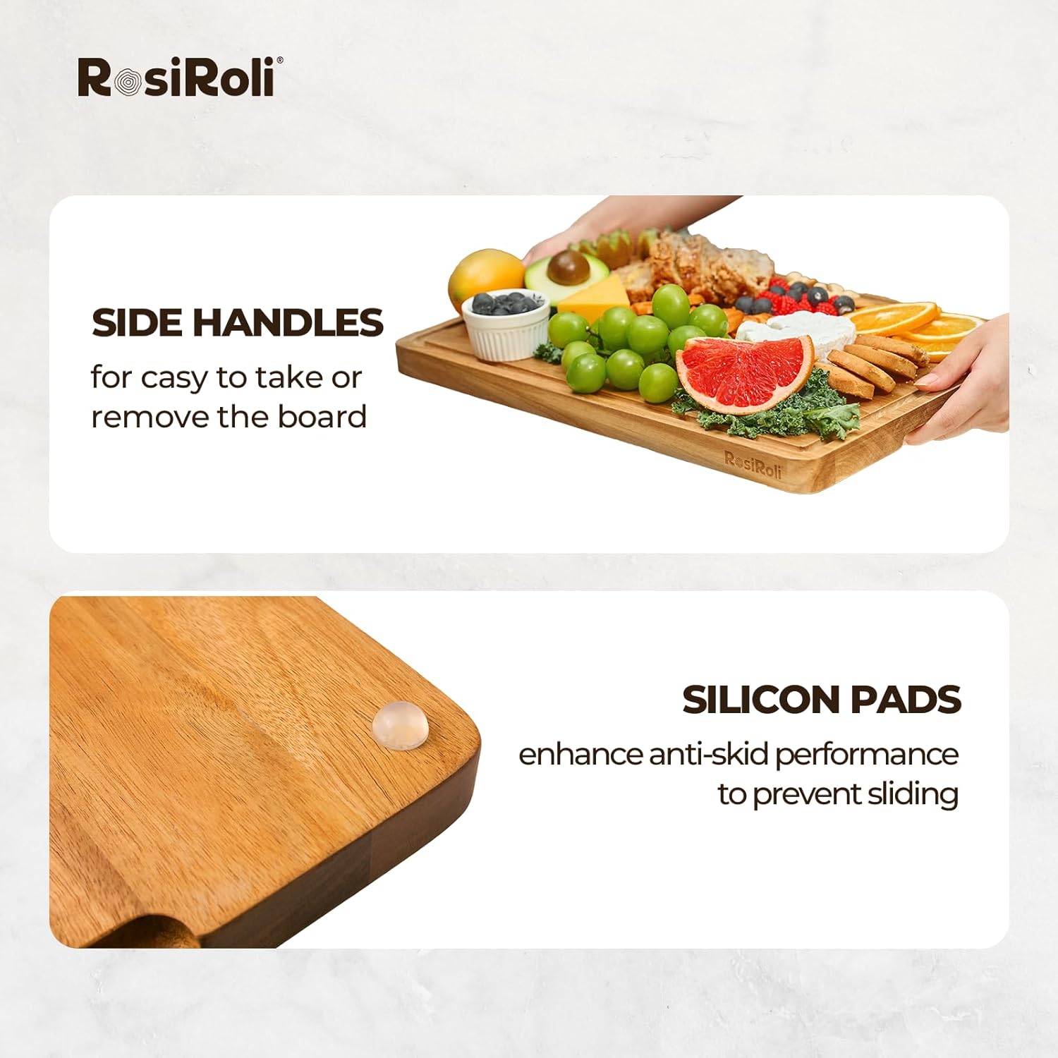 Acacia Wood Cutting Board for Kitchen - 1 inch Thick FSC Certified Wood Charcuterie Cheese Board