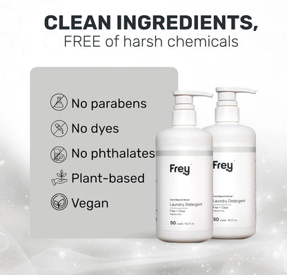 FREY Concentrated Liquid Laundry Detergent | Formulated for Sensitive Skin & HE Washers | Removes