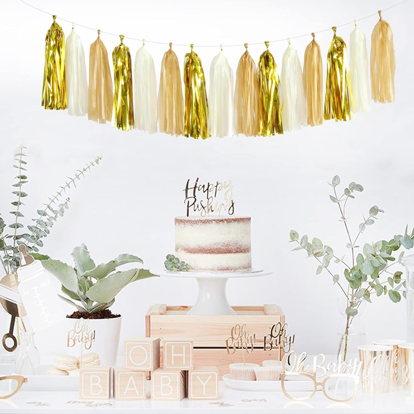 White Gold Champagne Party-Decorations Tassel-Garland -15pcs Christmas Wedding Engagement Tassels