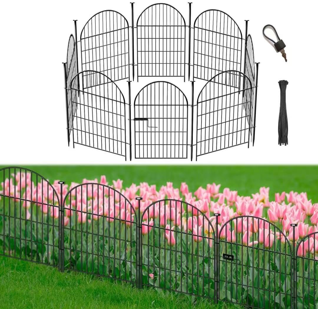 Garden Fence Border, 32 in(H) x17.5 Ft(L) 8 Panels, Tall Garden Animal Barrier Fence with Gate, Dog