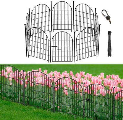Garden Fence Border, 32 in(H) x17.5 Ft(L) 8 Panels, Tall Garden Animal Barrier Fence with Gate, Dog